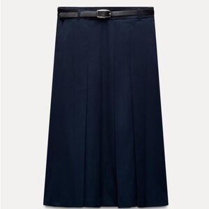 Zara Dark Blue A-Line Skirt with Belt